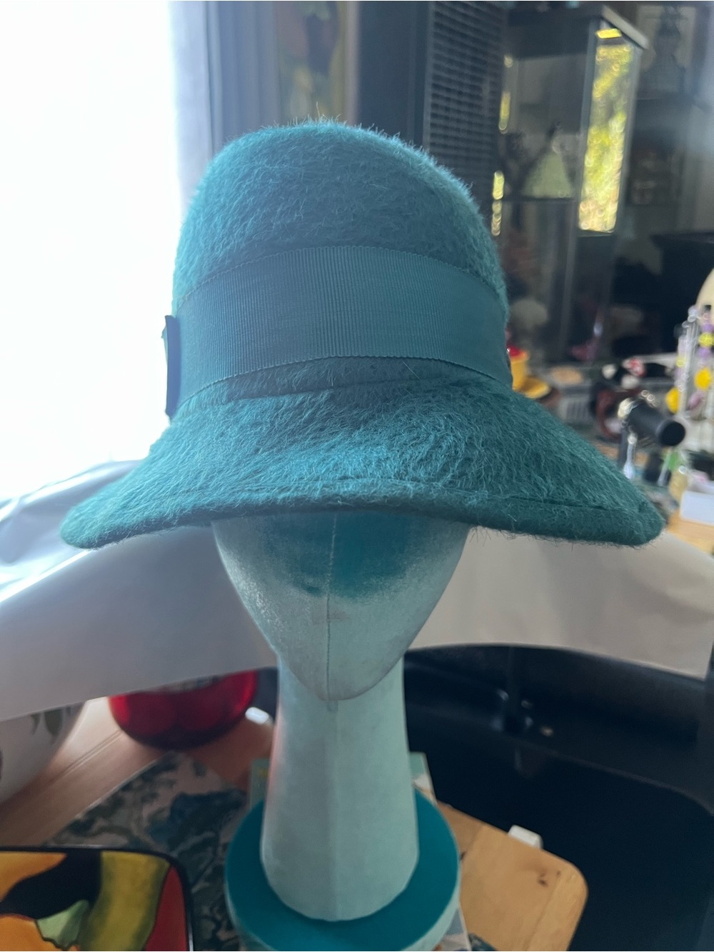 Vintage rabbit hair Teal bucket Hat - Women's Helen Kamiski Austria